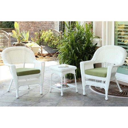 Jeco Jeco W00206_2-CES029 3 Piece White Wicker Chair And End Table Set With Green Chair Cushion W00206_2-CES029
